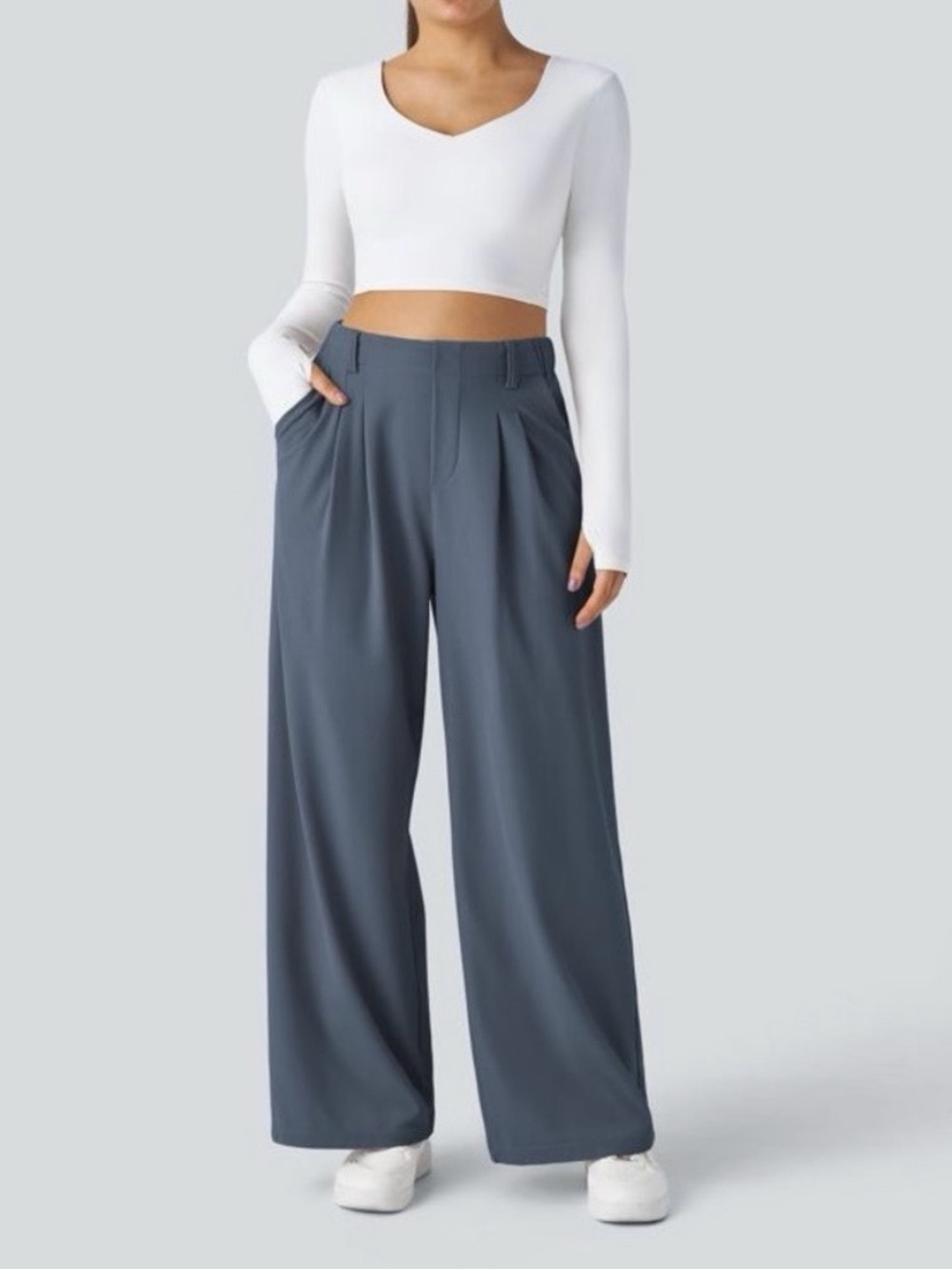 NWT Halara Flex™ High Waisted Pocket Wide Leg Waffle Work Pants - Blue - US L